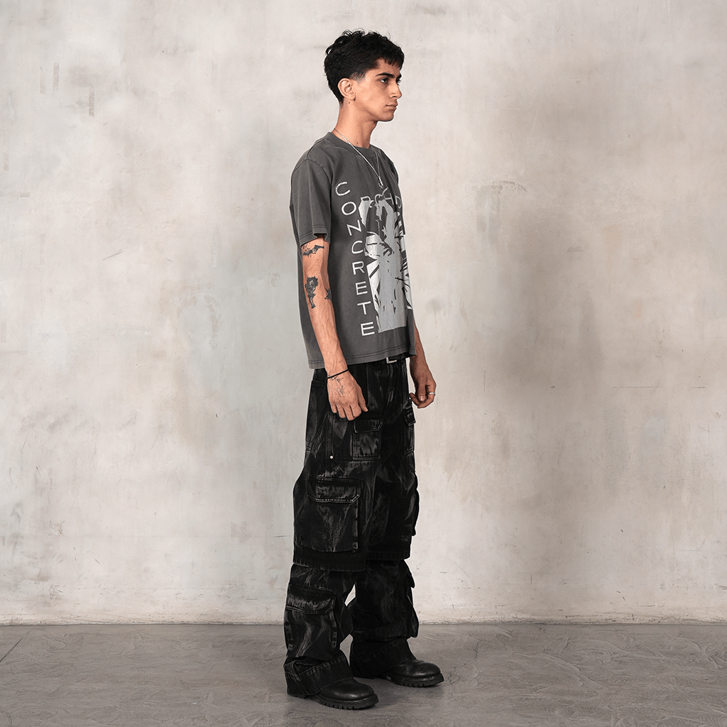 Cracked Monstera Tee in Stone - washed Cotton - Concrete Orchids