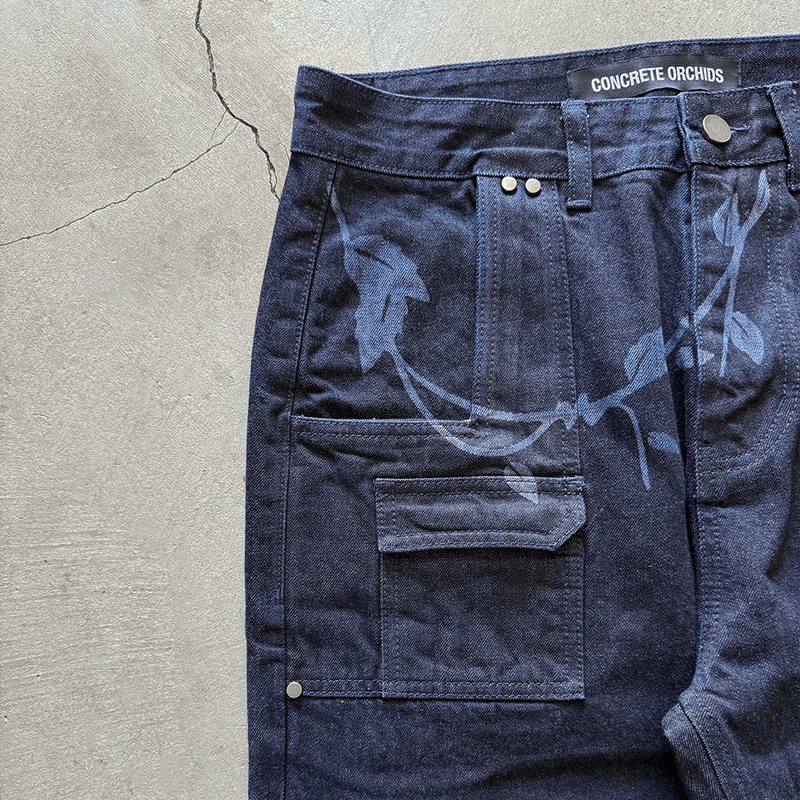 Ivymark Brut Jeans in Laser - etched Selvedge Denim - Concrete Orchids
