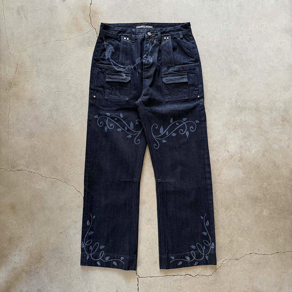 Ivymark Brut Jeans in Laser - etched Selvedge Denim - Concrete Orchids