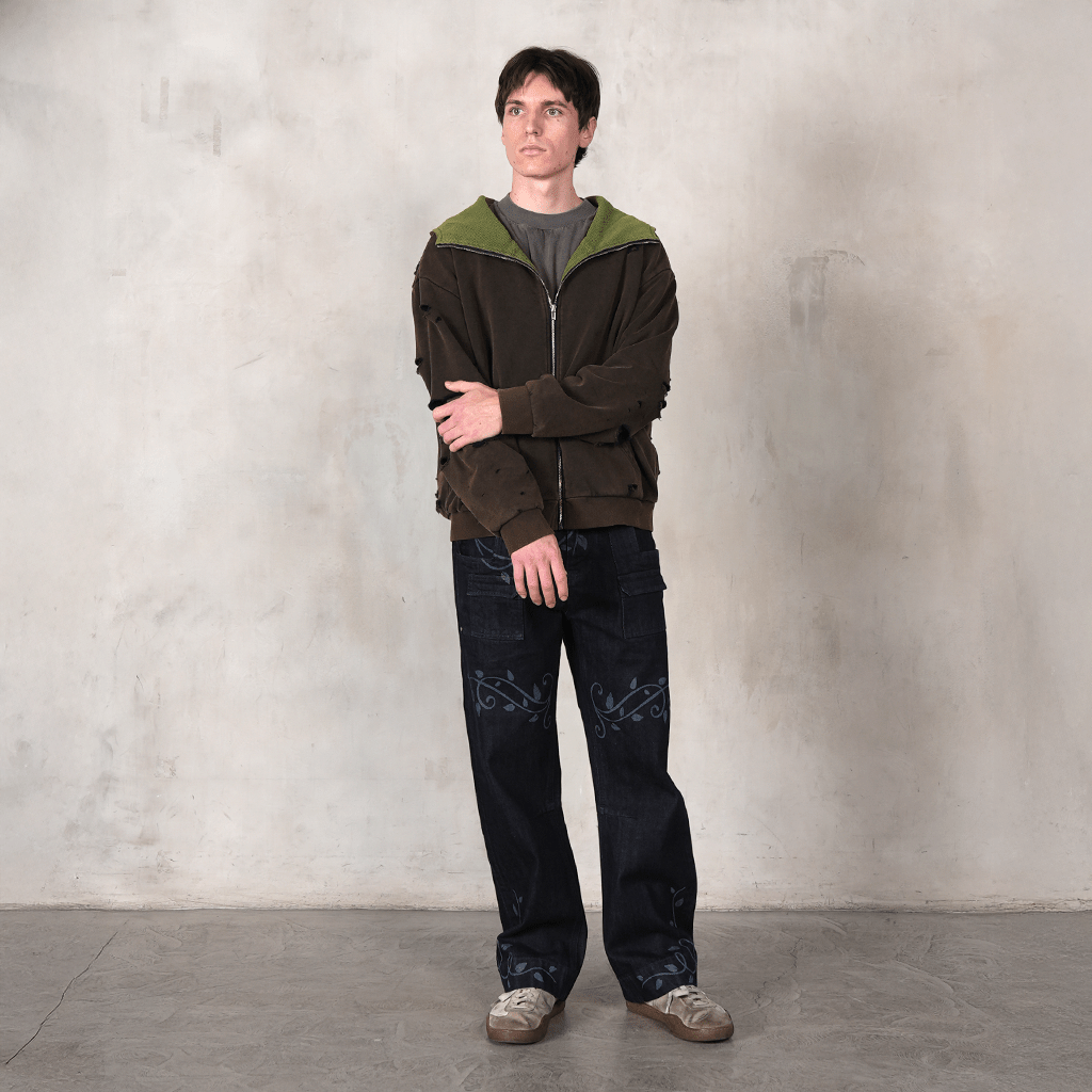 Overgrown Ruin Thermal Hoodie in Burial Cotton - Concrete Orchids