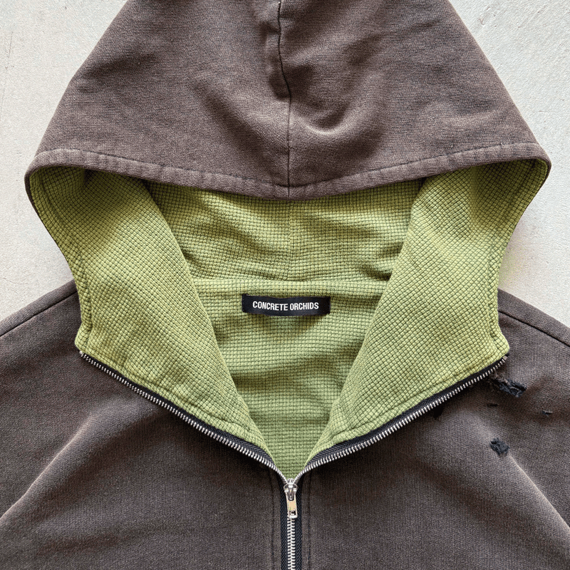 Overgrown Ruin Thermal Hoodie in Burial Cotton - Concrete Orchids