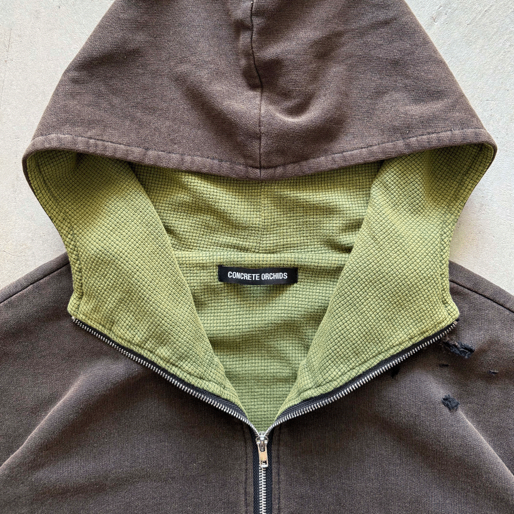 Overgrown Ruin Thermal Hoodie in Burial Cotton - Concrete Orchids