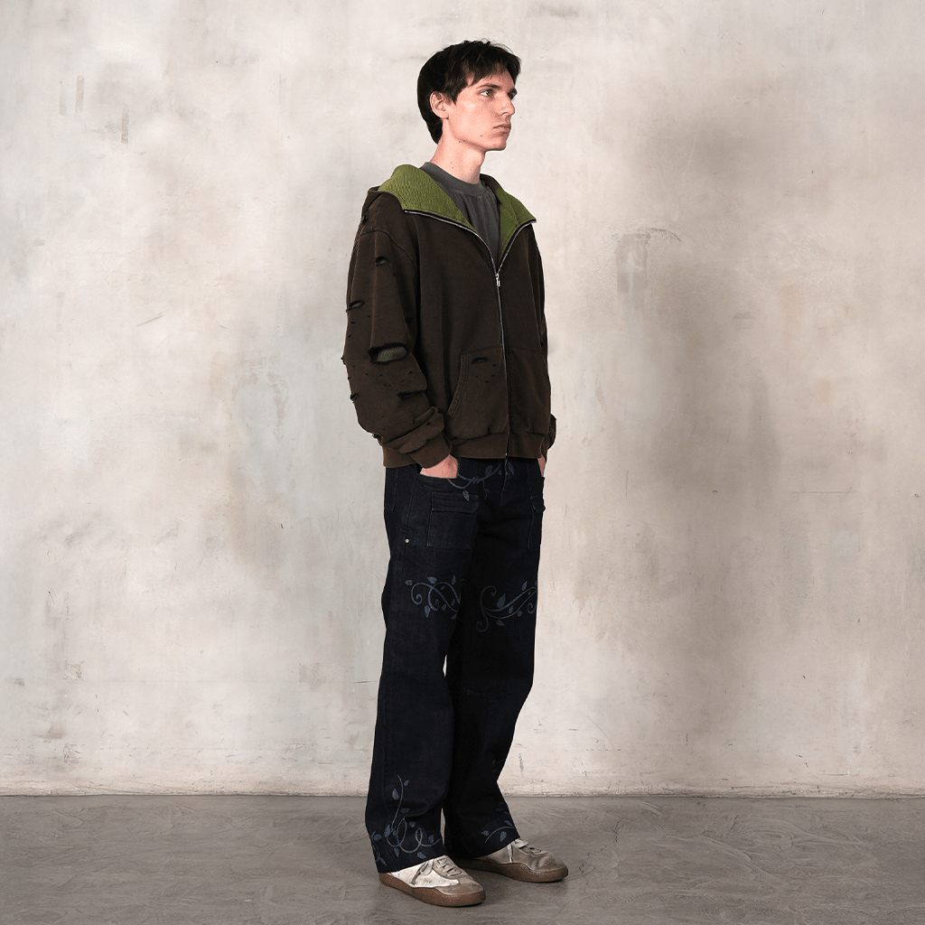 Overgrown Ruin Thermal Hoodie in Burial Cotton - Concrete Orchids