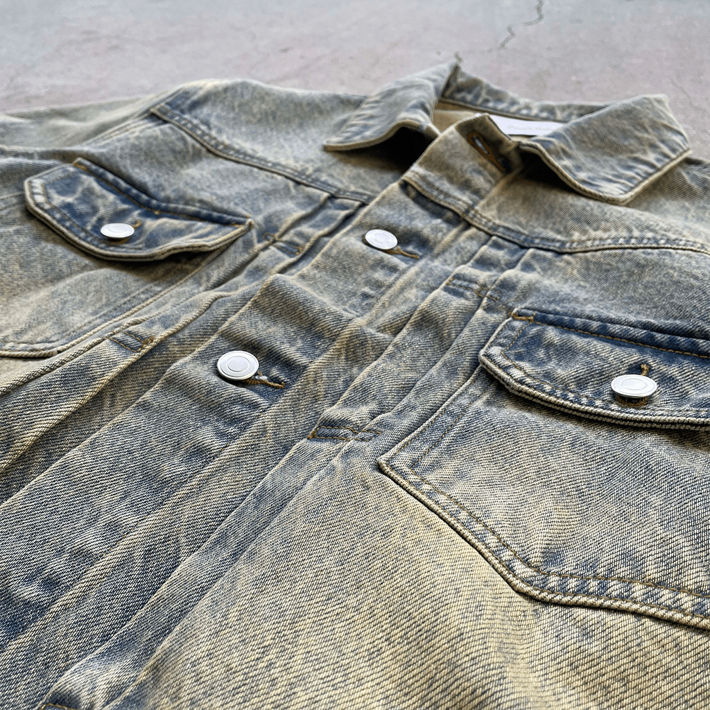 Sandwashed Denim Trucker Jacket – Concrete Orchids Sandwashed Denim Trucker Jacket – Concrete Orchids