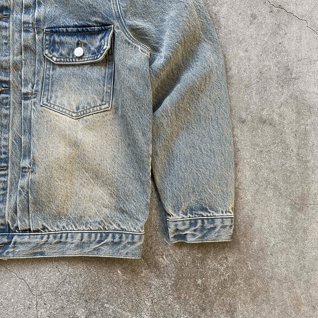 【2plan】Desert washed denim trucker jacket Sandwashed Denim Trucker Jacket – Concrete Orchids