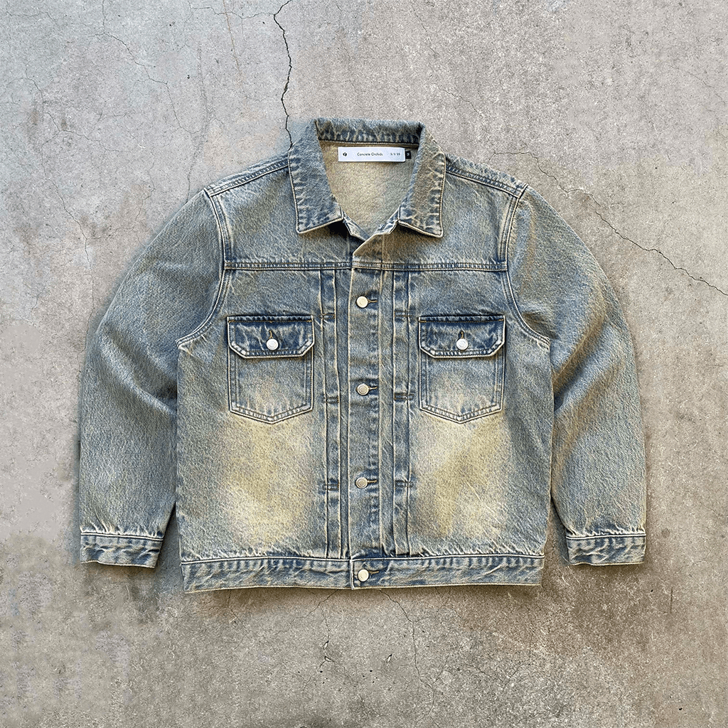 Sandwashed Denim Trucker Jacket - Concrete Orchids