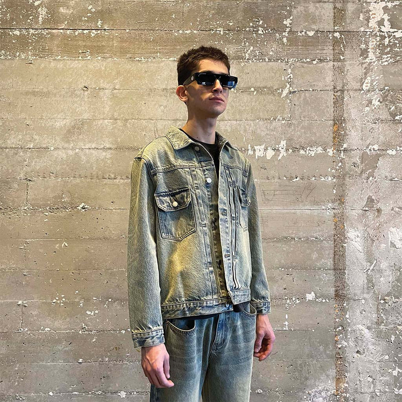 Sandwashed Denim Trucker Jacket - Concrete Orchids