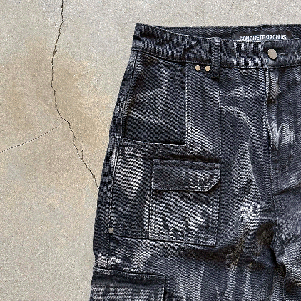 Ziggurat Brut Layered Cargo Pants in Smolder Denim - Concrete Orchids