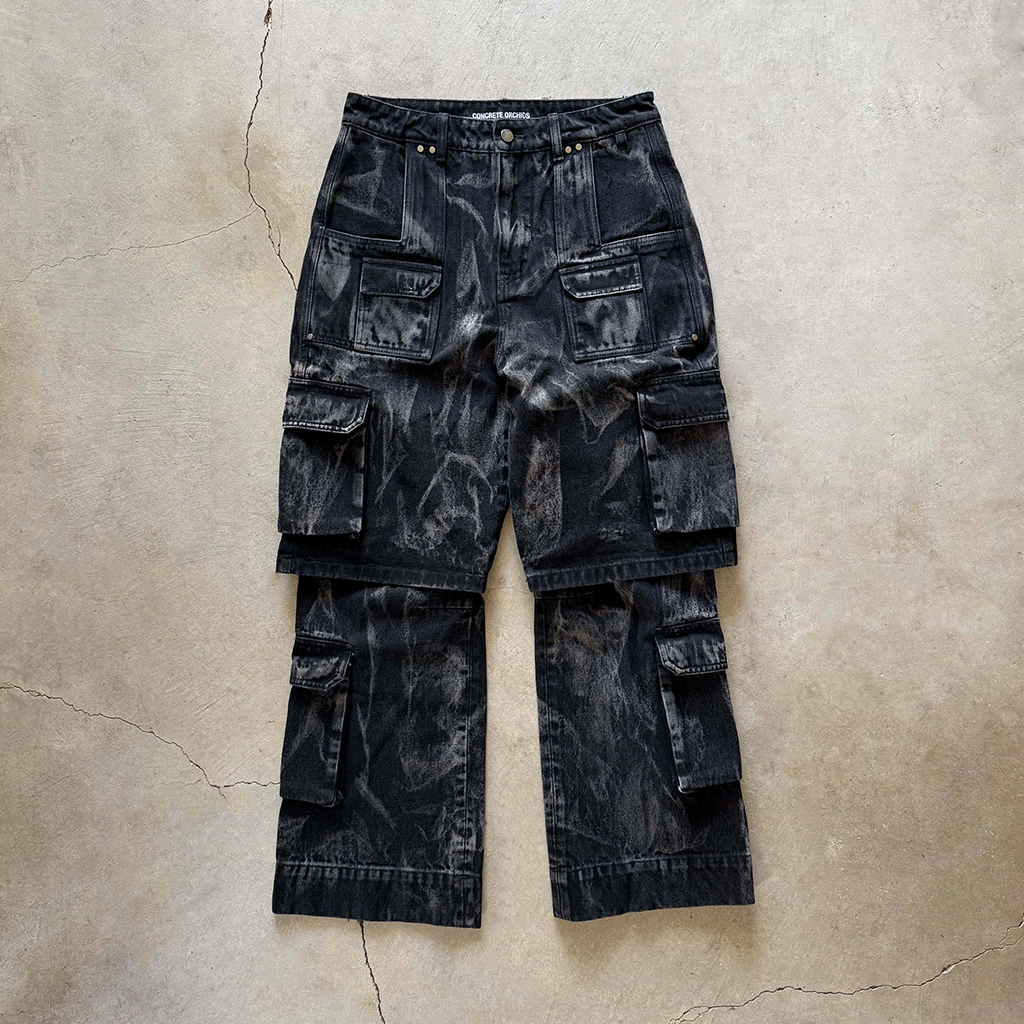 Ziggurat Brut Layered Cargo Pants in Smolder Denim - Concrete Orchids