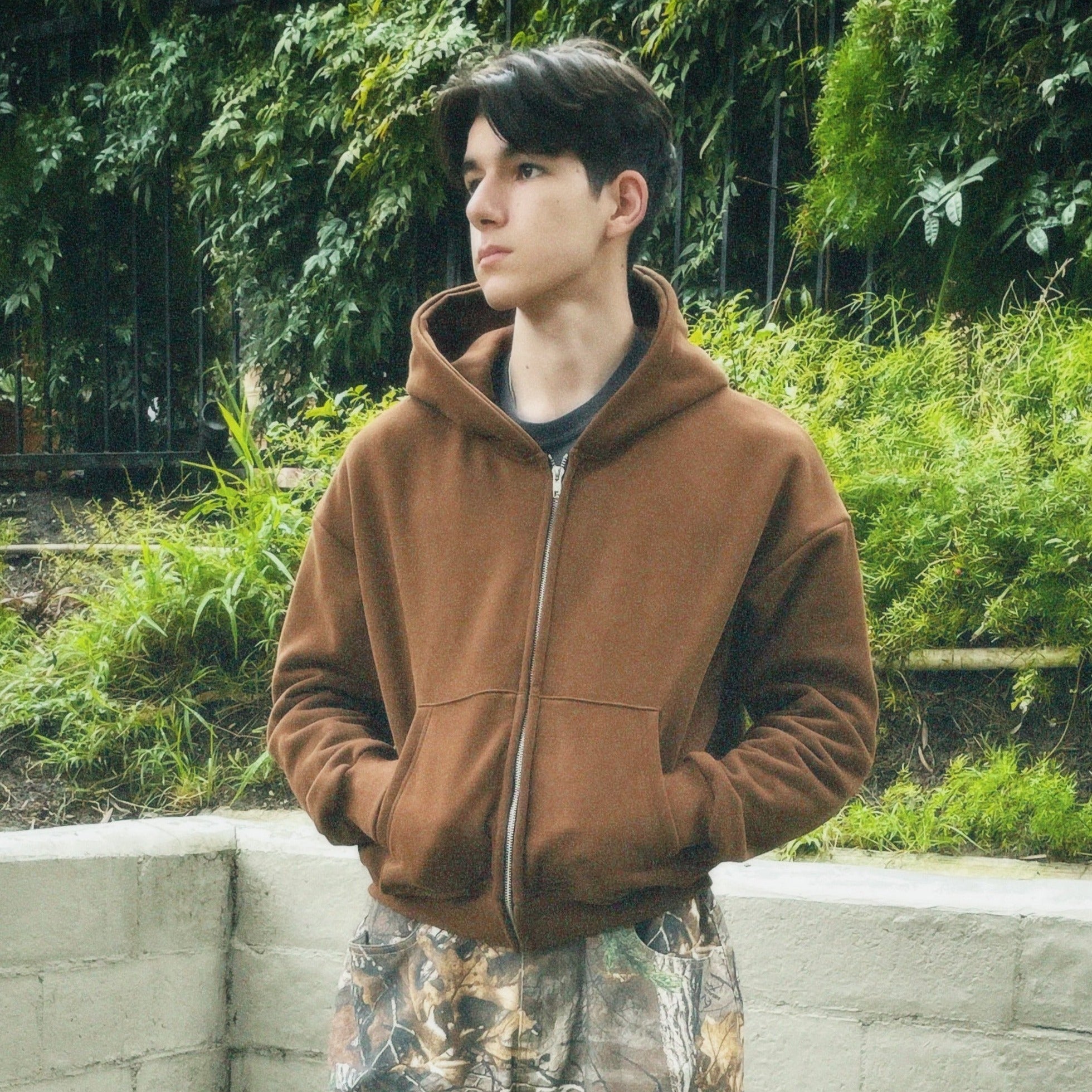 "One Tree" Boxy Zip-up Hoodie - Concrete Orchids
